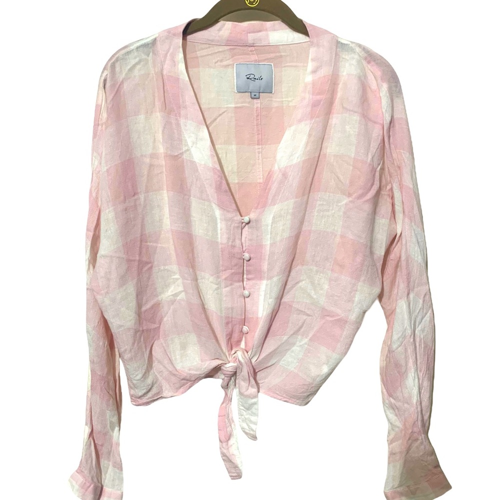 Rails Sloan Pink Check plaid Linen blend blouse‎ top . Sz M
